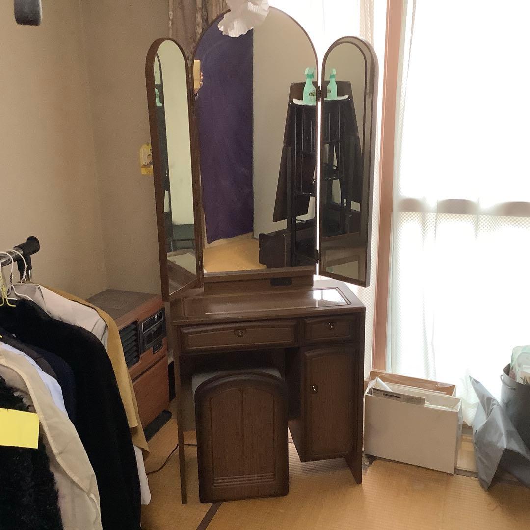 昭和レトロ　三面鏡　ドレッサー　フラワーランプ付き　椅子別売り　姿見　化粧台