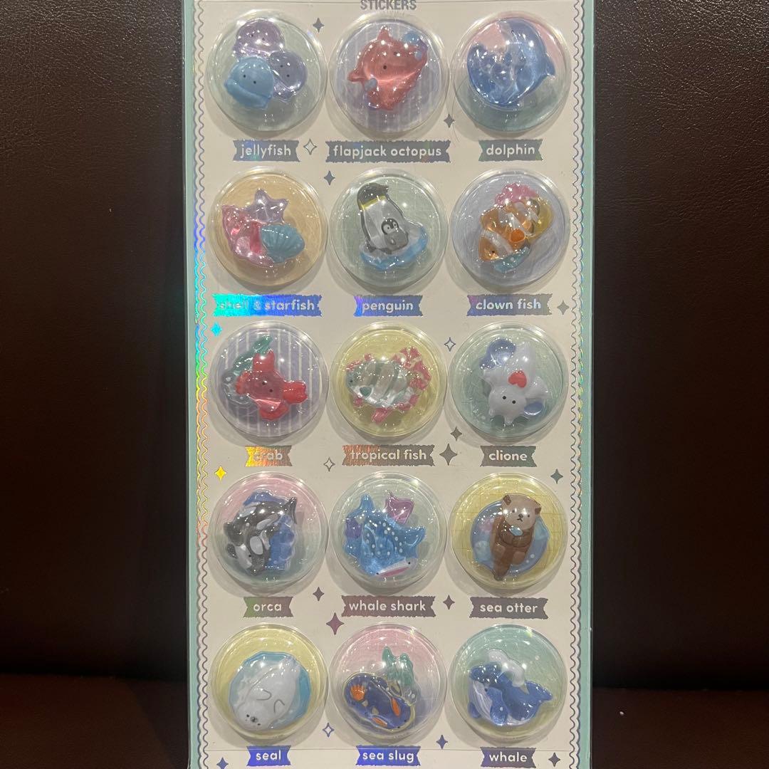 カプセルポップシール風　2枚セット　3Dシール　おばけ　海の生き物