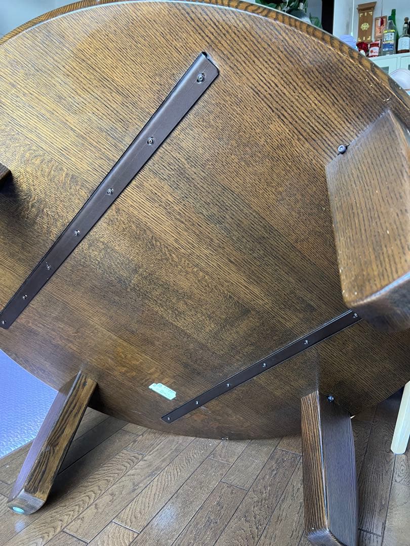 【オーク材】木製円形テーブル ブラウン