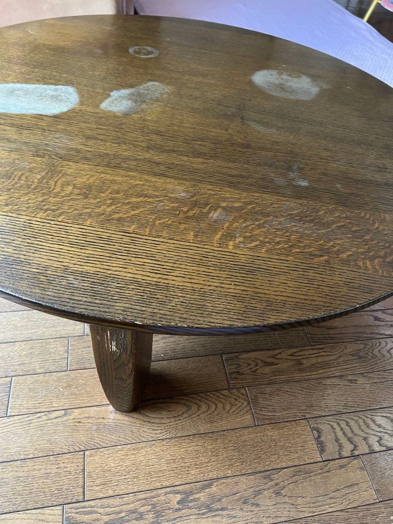 【オーク材】木製円形テーブル ブラウン