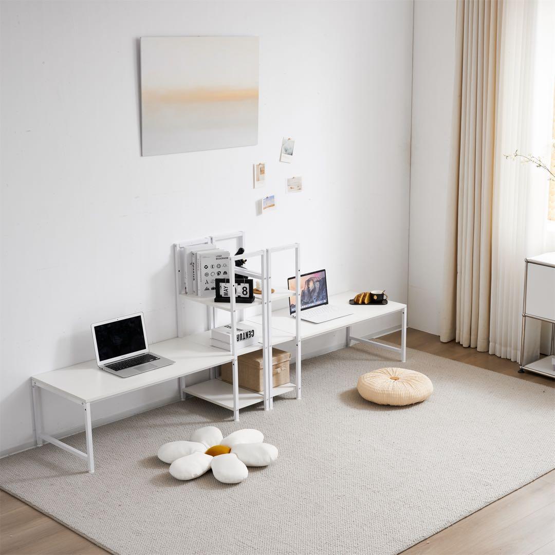 ワークデスク 学習デスク ロータイプ一体型デスク ラック付き 木製 灰