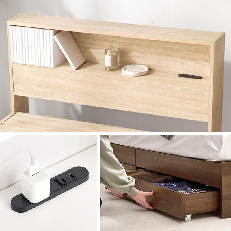 引出し付シングルベッド フレームのみ ナチュラル [8003]