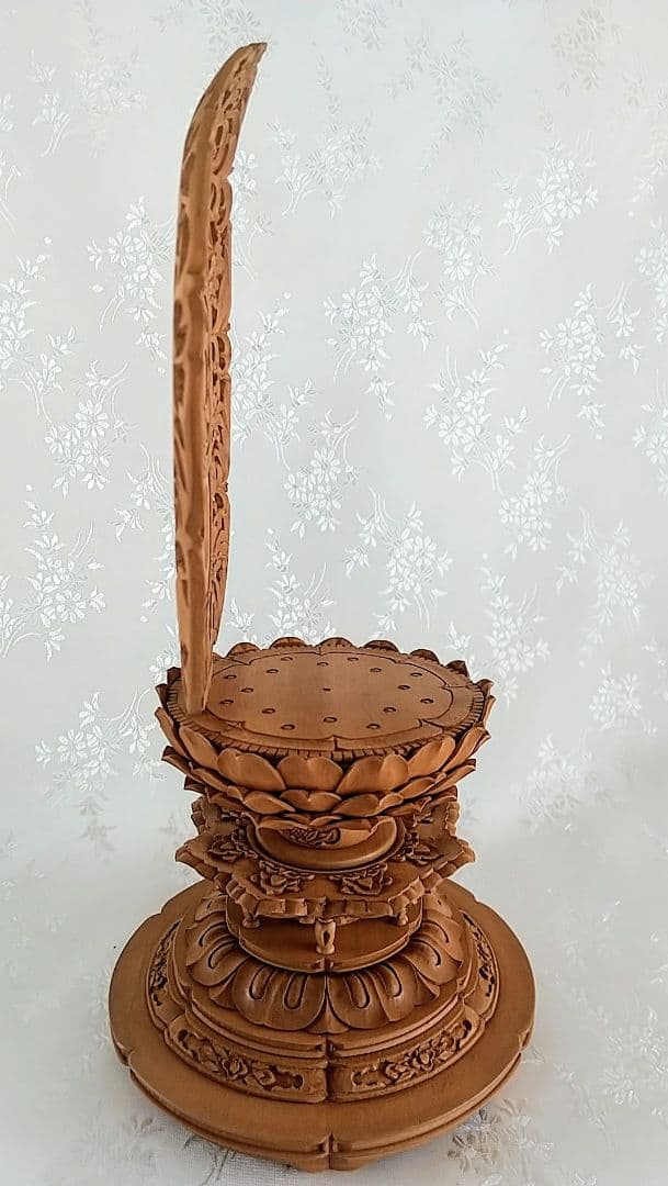 円台座+宝相華唐草光背 2.5寸坐像用#593 木彫 仏像付属品