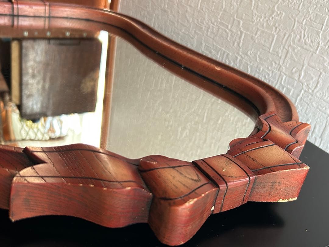 アンティーク　ニッカ　壁掛け鏡　リボン　ウォールミラー　昭和レトロ　ビンテージ