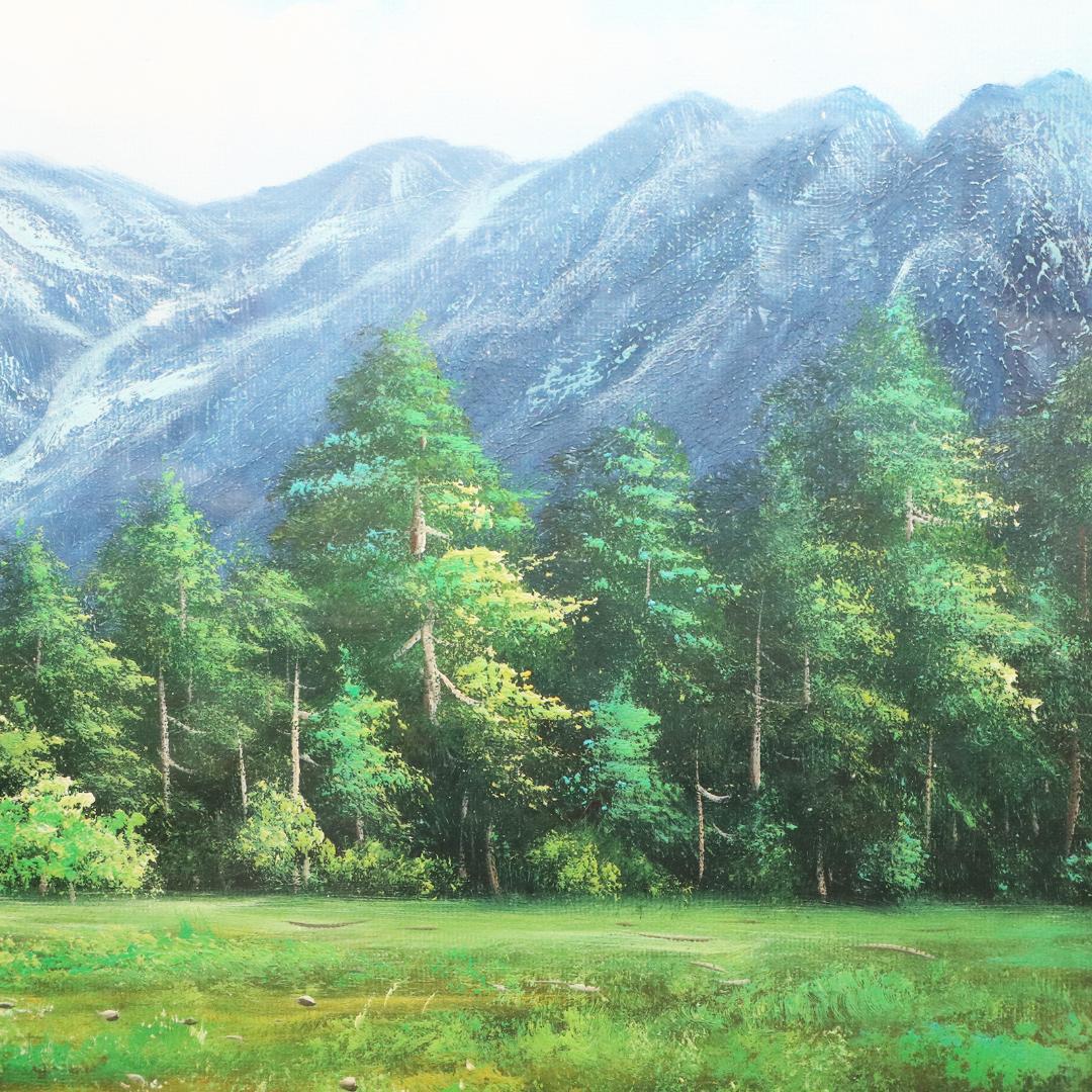真作保証 流月真一 油彩 風景画「山の風景」画寸約 32cm×41cm F6