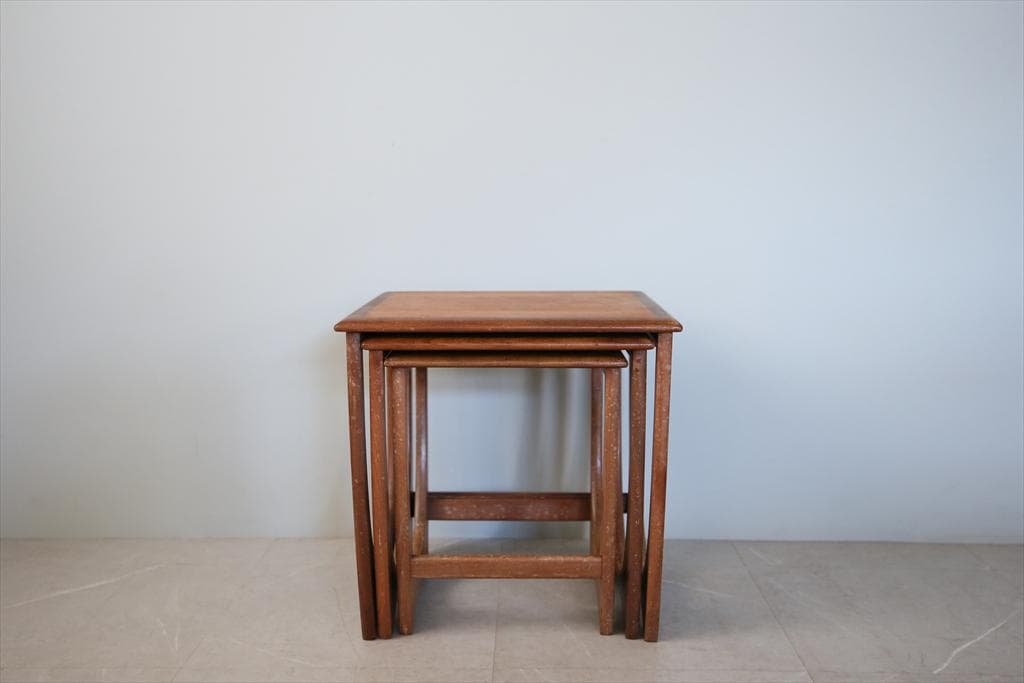 英国アンティークG-PLANジープランネストテーブル3台/収納机91-108)