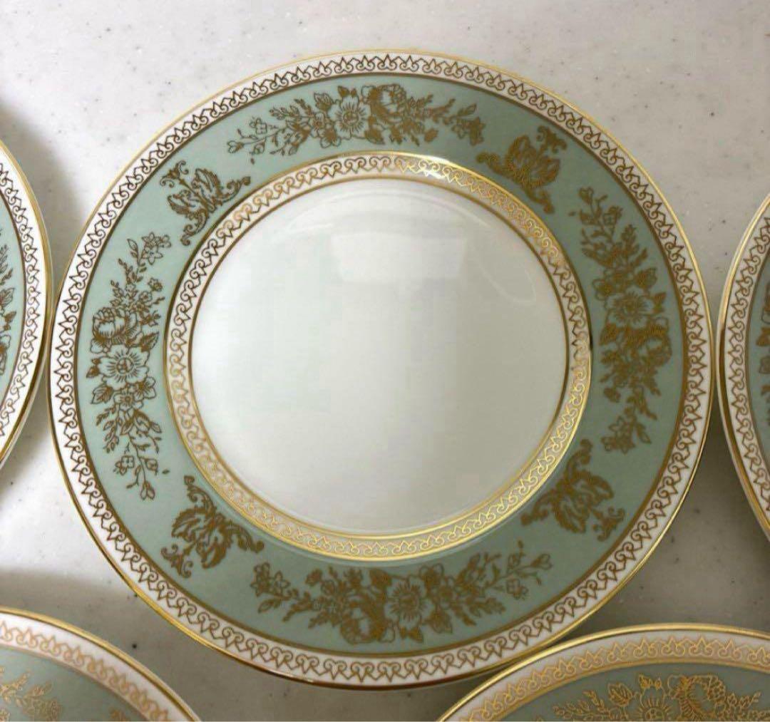 【美品】ウェッジウッド　コロンビアセージグリーン　15.3cm×5枚 黒壺