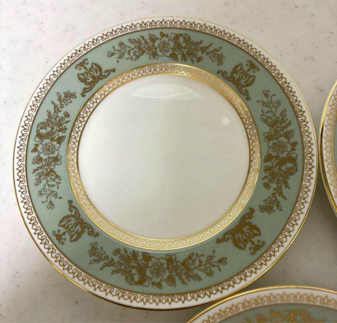 【美品】ウェッジウッド　コロンビアセージグリーン　15.3cm×5枚 黒壺