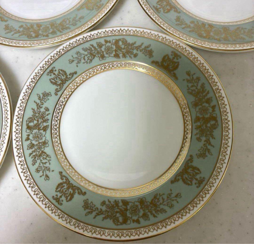 【美品】ウェッジウッド　コロンビアセージグリーン　15.3cm×5枚 黒壺