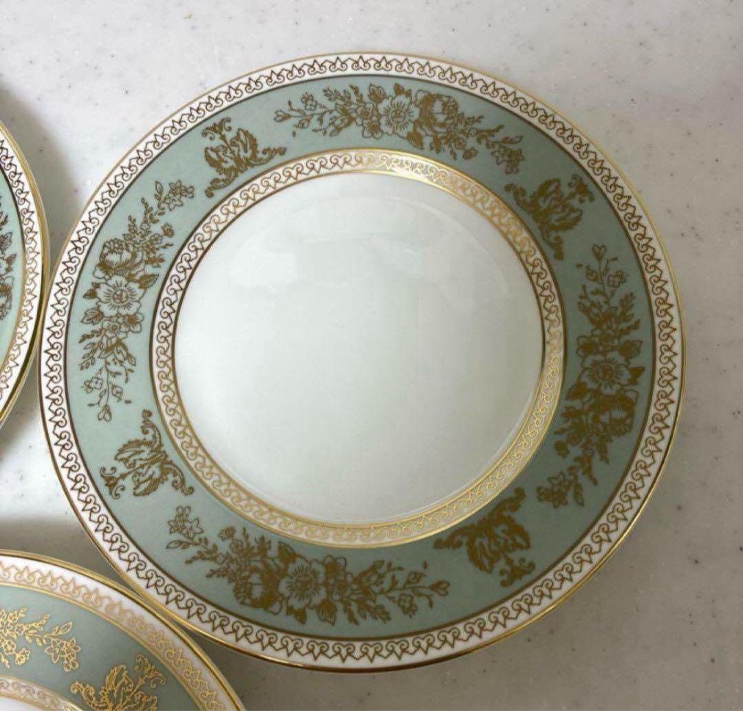 【美品】ウェッジウッド　コロンビアセージグリーン　15.3cm×5枚 黒壺