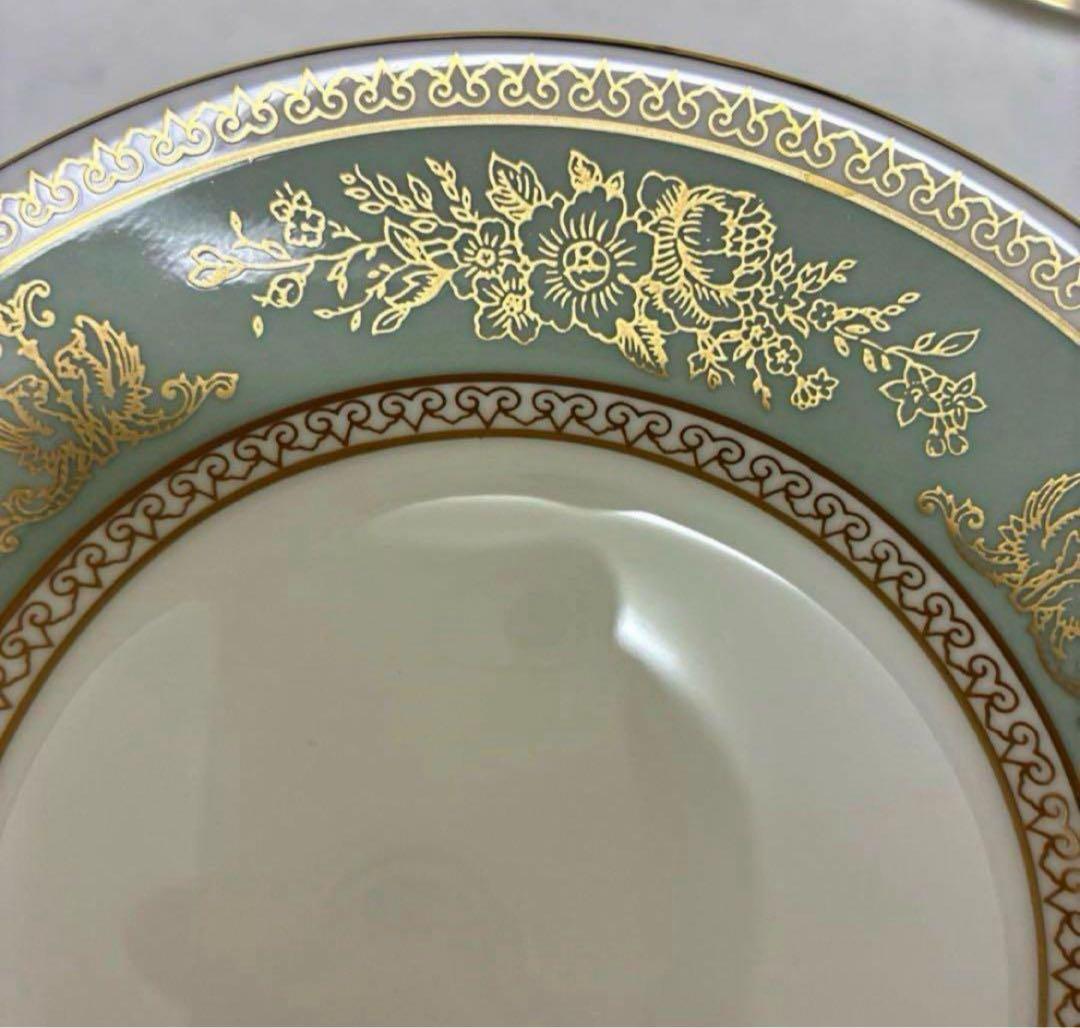 【美品】ウェッジウッド　コロンビアセージグリーン　15.3cm×5枚 黒壺