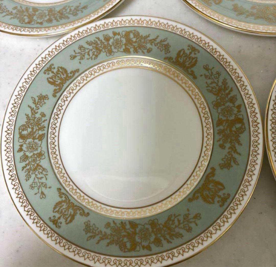 【美品】ウェッジウッド　コロンビアセージグリーン　15.3cm×5枚 黒壺