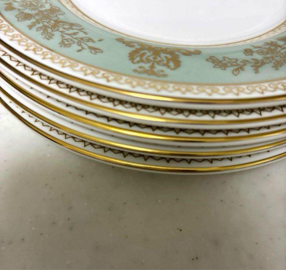 【美品】ウェッジウッド　コロンビアセージグリーン　15.3cm×5枚 黒壺