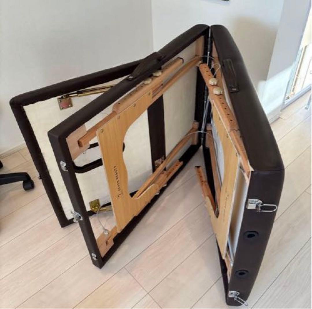 折りたたみ マッサージベッド 木製ダークブラウン スツール ブラウン丸椅子付き