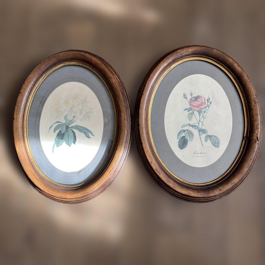 アンティーク　イタリー製　花の絵　古木　フレーム　壁掛け