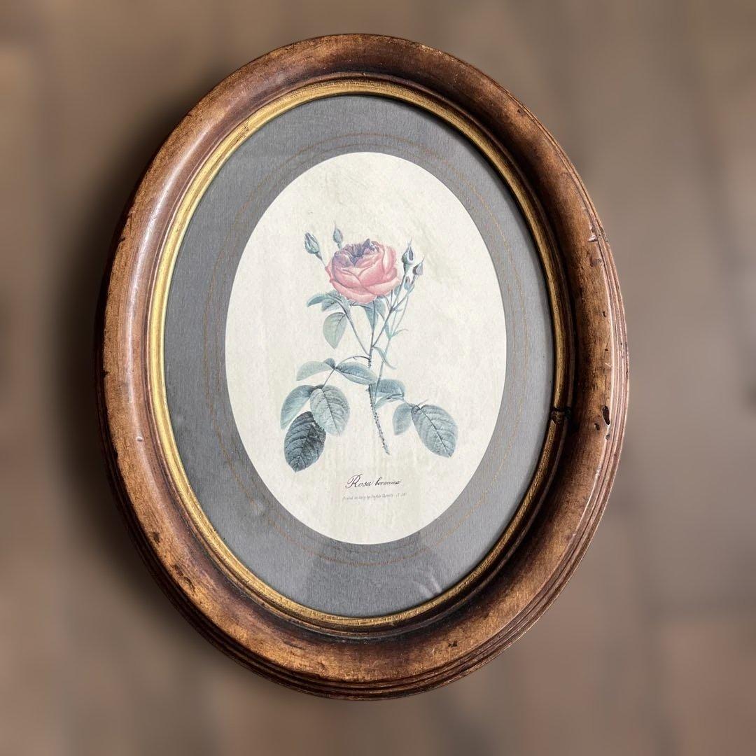 アンティーク　イタリー製　花の絵　古木　フレーム　壁掛け