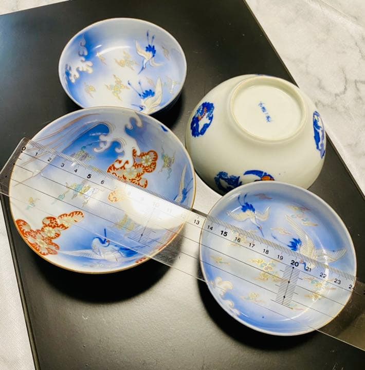 深川製磁 明治期 香蘭社 茶碗と小皿のペアセット4点 新品 激レア 超希少