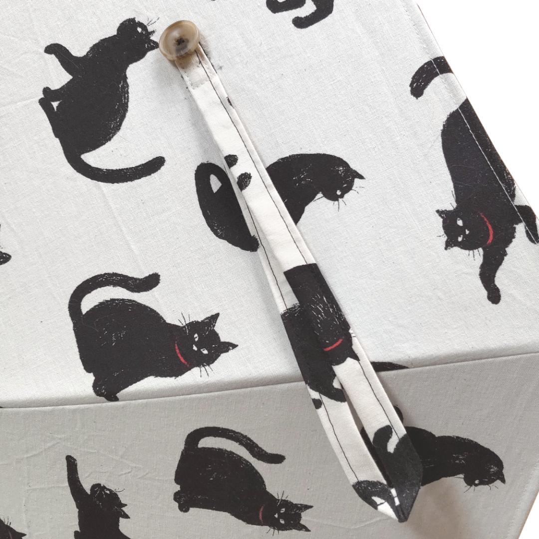 表裏黒猫がいっぱい日傘 裏地付 生成り 手動開閉タイプ ８本骨 ハンドメイド