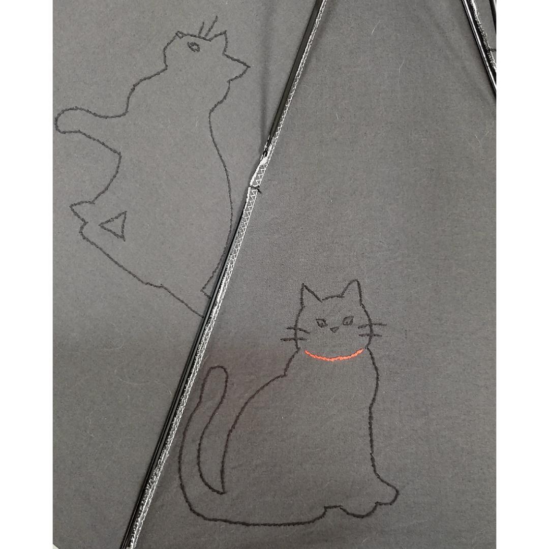 表裏黒猫がいっぱい日傘 裏地付 生成り 手動開閉タイプ ８本骨 ハンドメイド