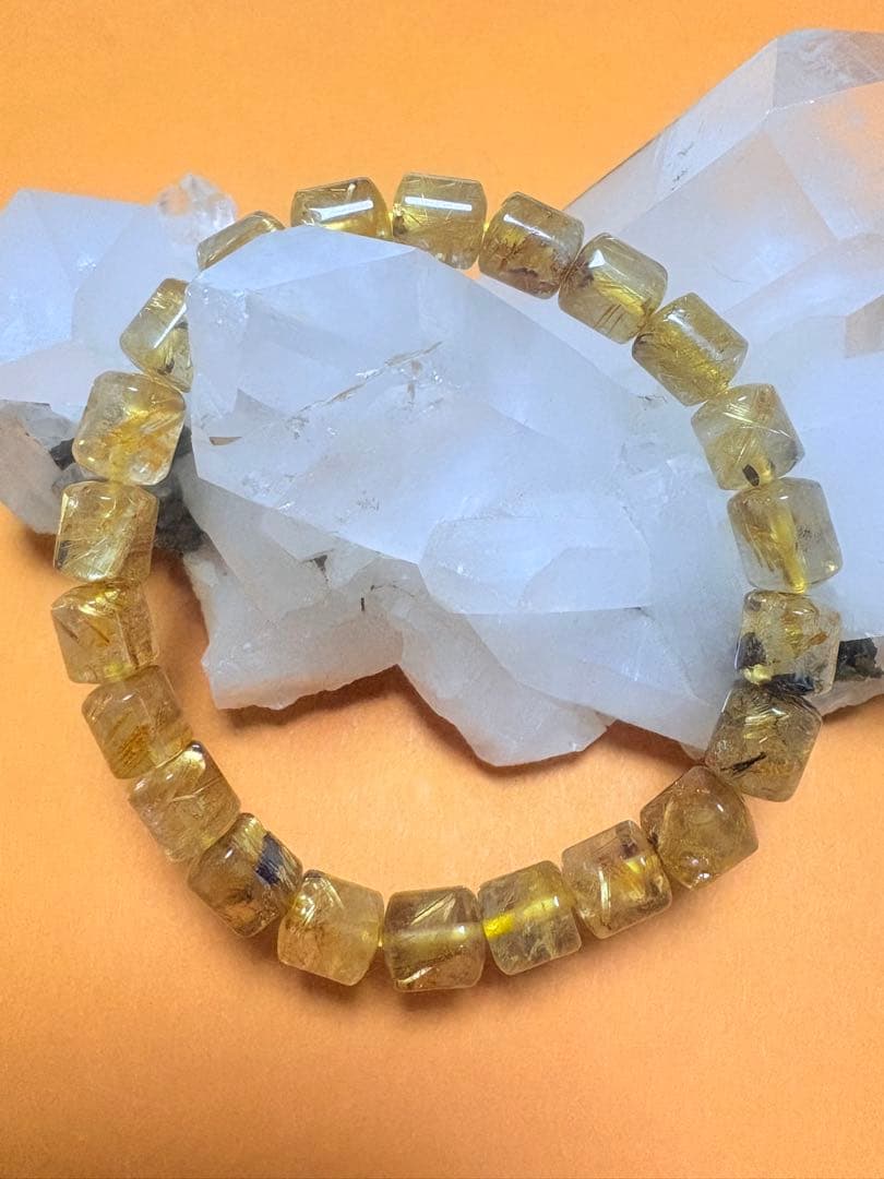 ゴールドルチルクォーツブレスレット　樽型