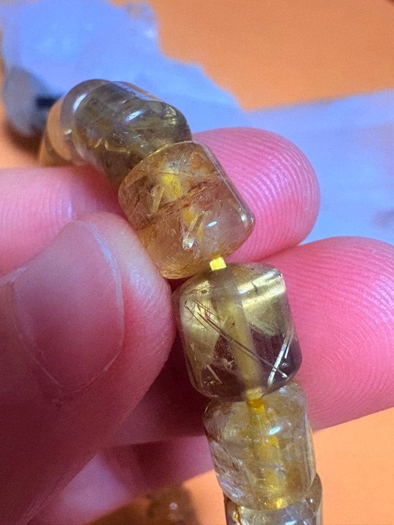 ゴールドルチルクォーツブレスレット　樽型