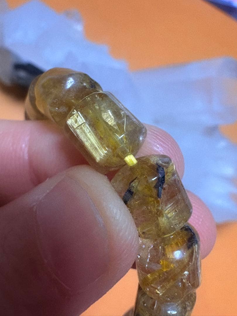 ゴールドルチルクォーツブレスレット　樽型