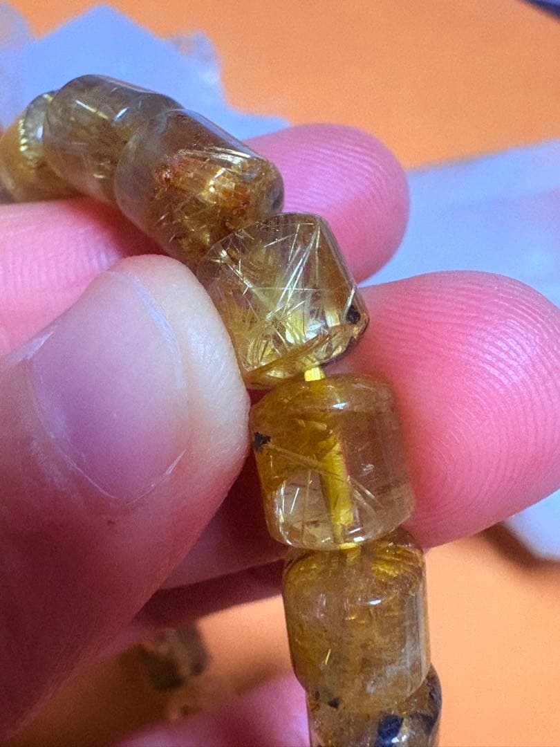 ゴールドルチルクォーツブレスレット　樽型