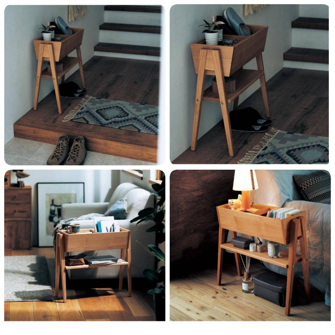 天然木 サイドラック シェルフ 棚 サイドテーブル マルチサイドラック