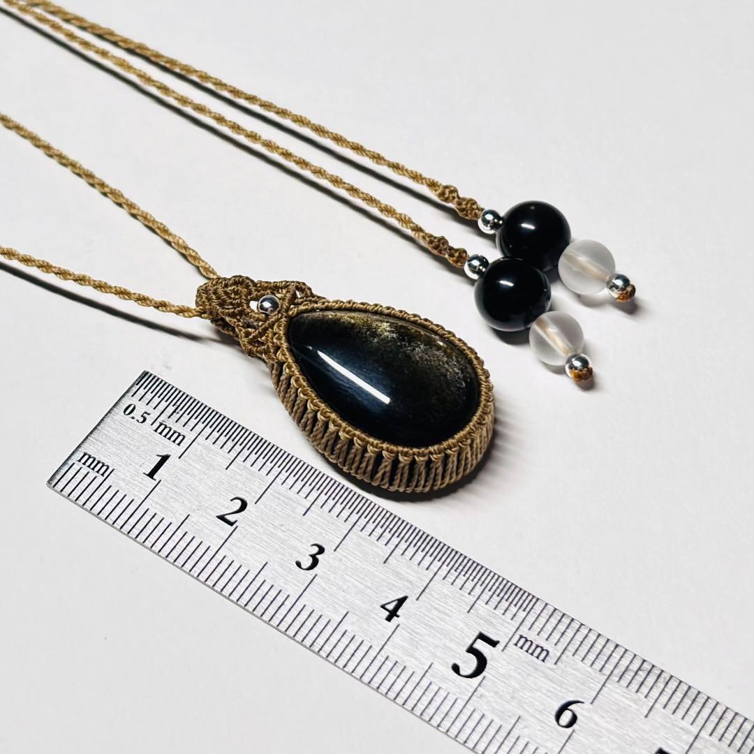 #2096 ♡ゴールドオブシディアン&フロスト水晶天然石♡マクラメネックレス