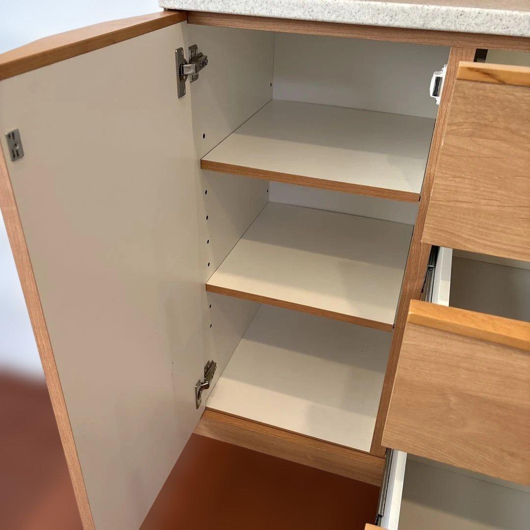 美品！堀田木工オープン食器棚ナチュラル木目調 食器棚 強化ガラス扉 カップボード