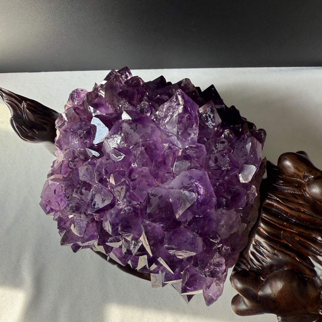 美品❣️天然石 アメジストの原石　クラスター　ロングイ台座付きNO.020411