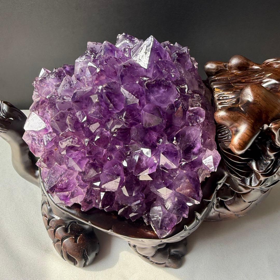 美品❣️天然石 アメジストの原石　クラスター　ロングイ台座付きNO.020411