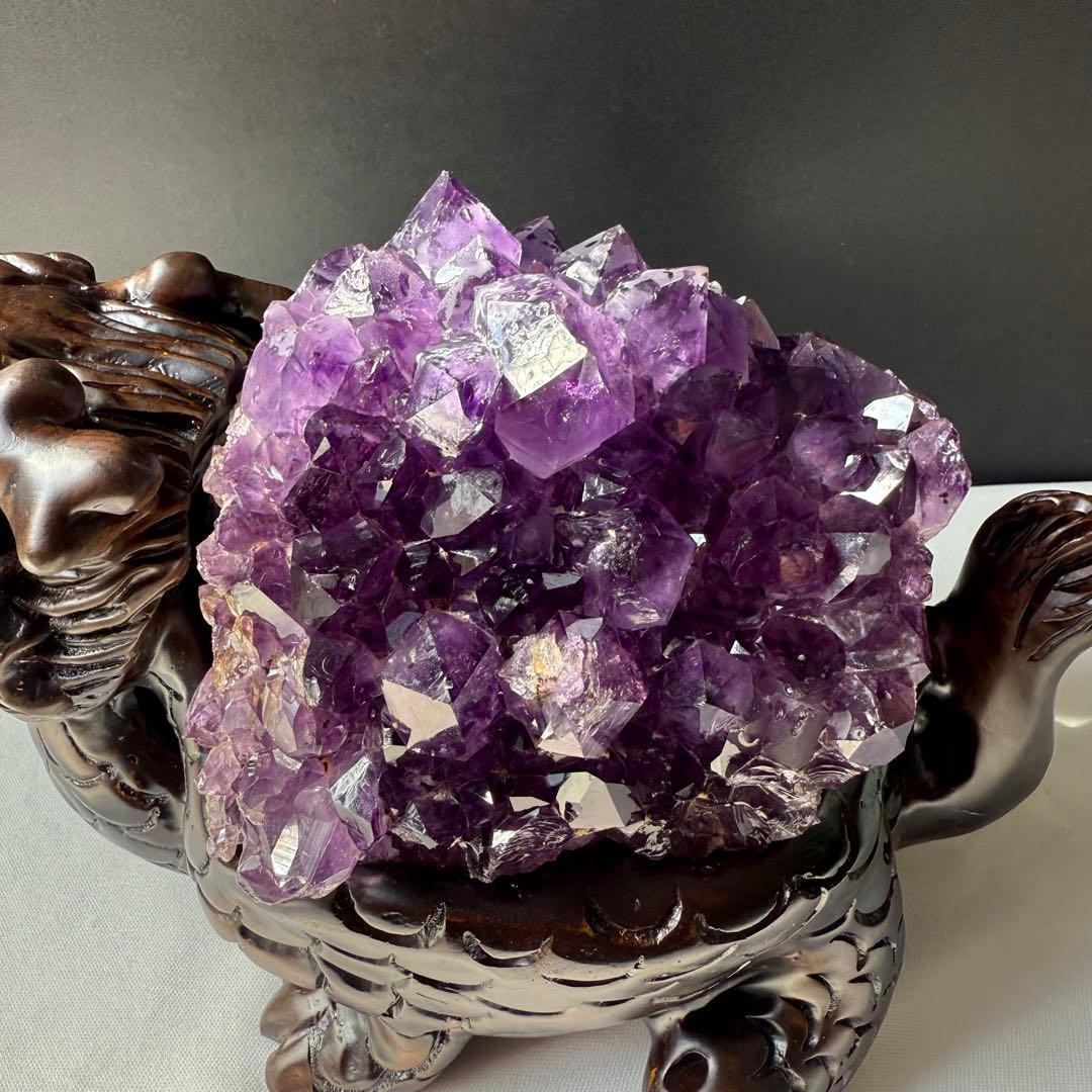 美品❣️天然石 アメジストの原石　クラスター　ロングイ台座付きNO.020411