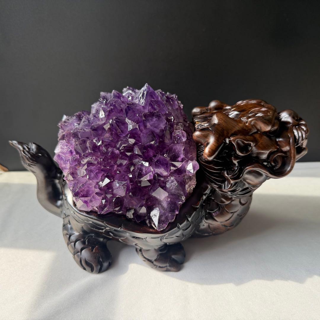 美品❣️天然石 アメジストの原石　クラスター　ロングイ台座付きNO.020411