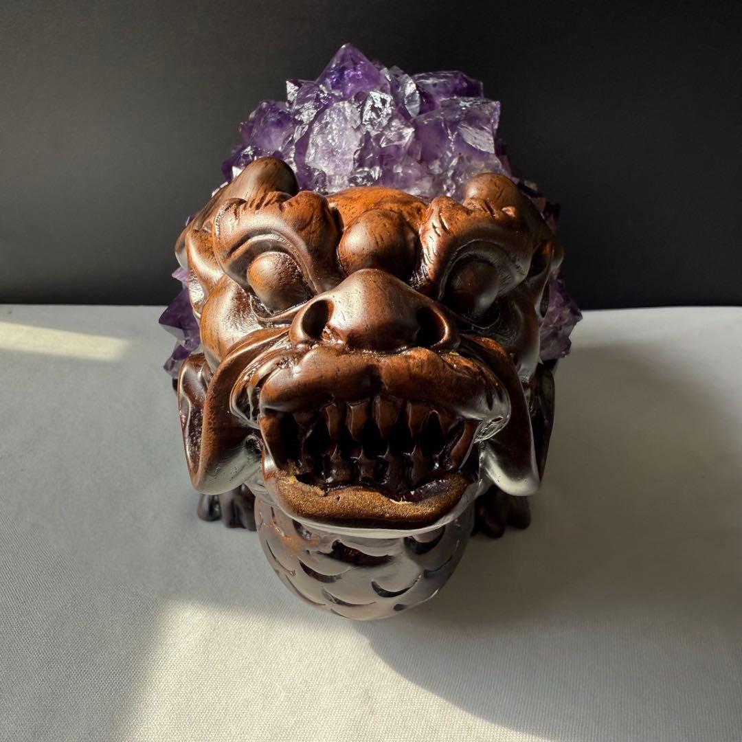 美品❣️天然石 アメジストの原石　クラスター　ロングイ台座付きNO.020411