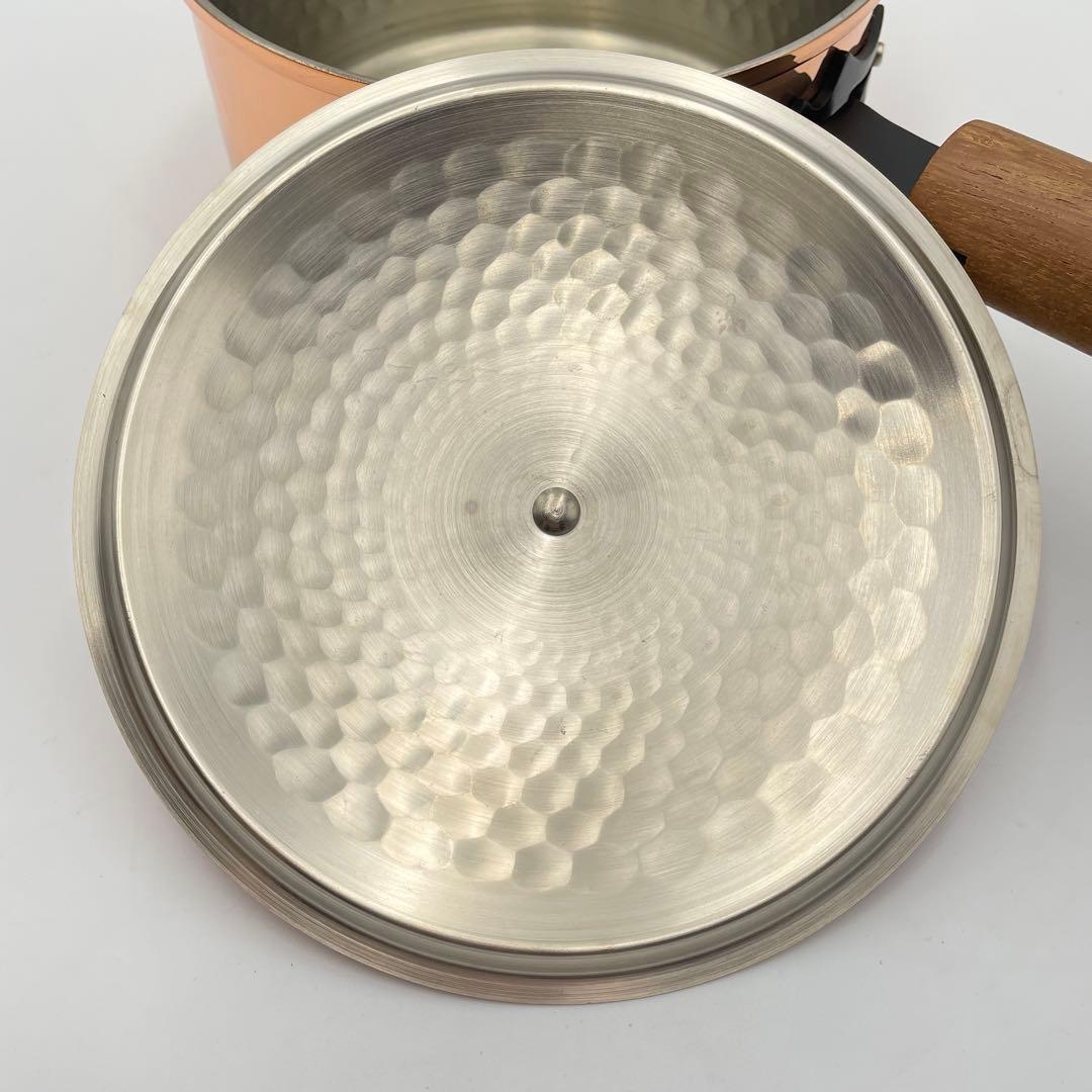 未使用　新光金属　純銅　COPPER100 鎚目入り　　片手鍋 蓋付