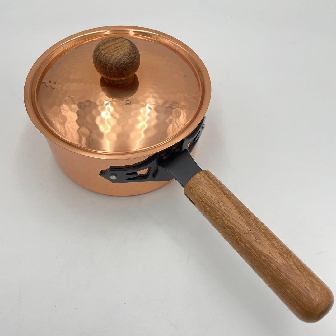 未使用　新光金属　純銅　COPPER100 鎚目入り　　片手鍋 蓋付