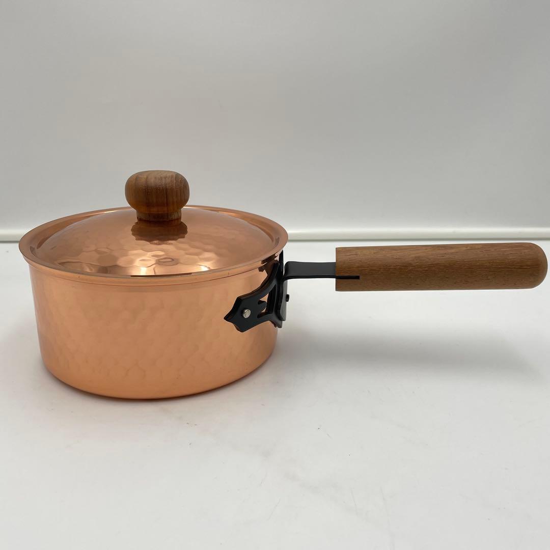 未使用　新光金属　純銅　COPPER100 鎚目入り　　片手鍋 蓋付