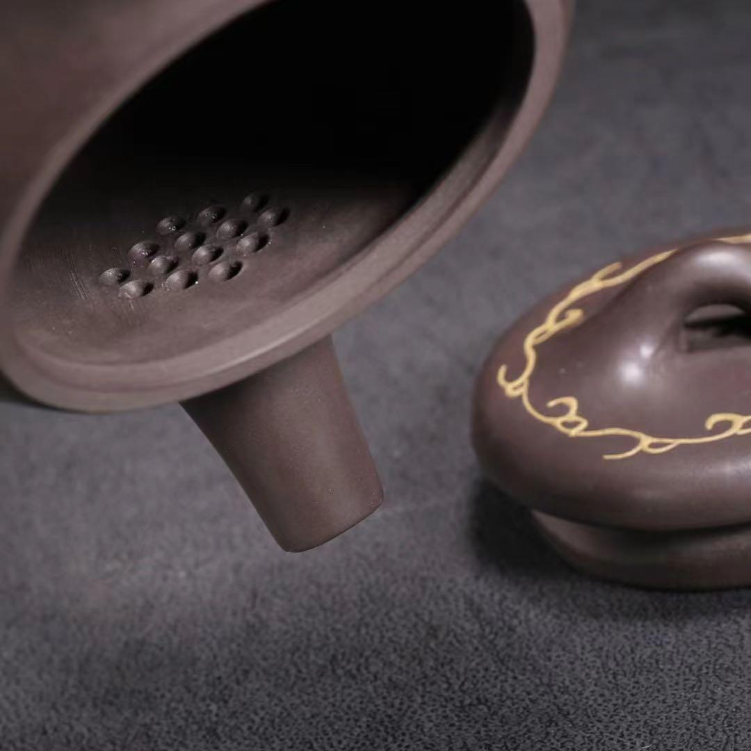 中国古美術・原鉱紫泥・山高水長紋紫砂壺・紫泥急須・