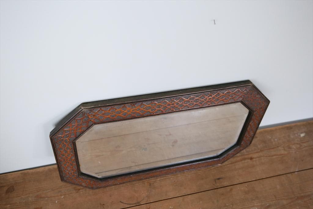 英国アンティーク木製カッティングミラー/壁掛け鏡オクタゴン八角形85-157-3