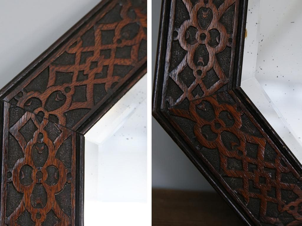 英国アンティーク木製カッティングミラー/壁掛け鏡オクタゴン八角形85-157-3