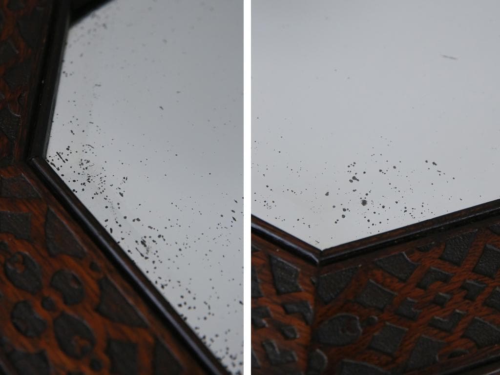 英国アンティーク木製カッティングミラー/壁掛け鏡オクタゴン八角形85-157-3