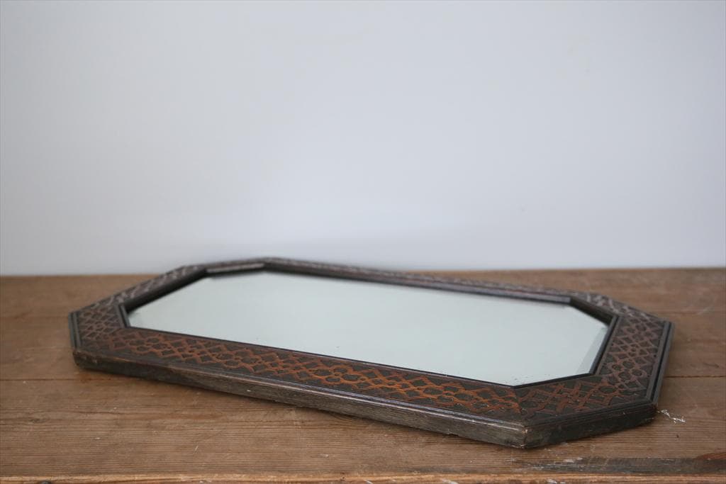 英国アンティーク木製カッティングミラー/壁掛け鏡オクタゴン八角形85-157-3