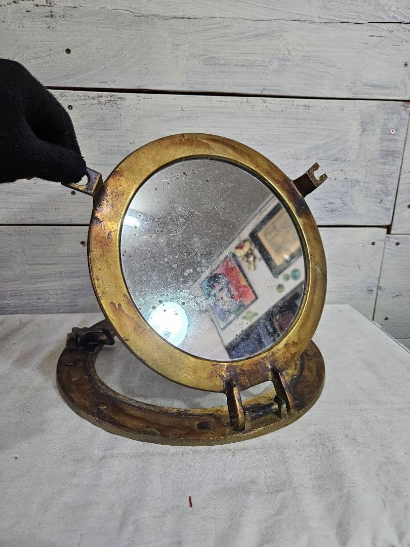 アンティーク 船舶用窓 ウォールミラー 船窓鏡 丸窓 真鍮製 ヴィンテージ