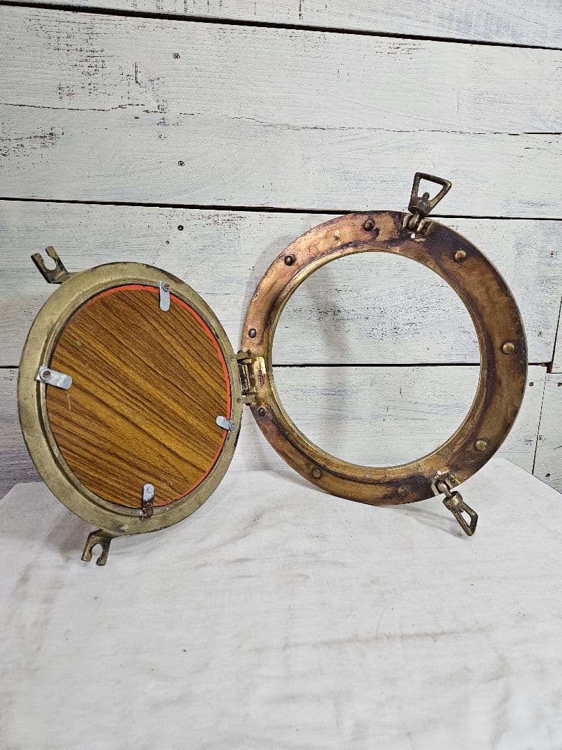 アンティーク 船舶用窓 ウォールミラー 船窓鏡 丸窓 真鍮製 ヴィンテージ