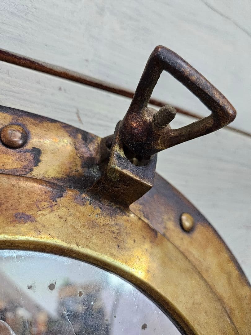 アンティーク 船舶用窓 ウォールミラー 船窓鏡 丸窓 真鍮製 ヴィンテージ