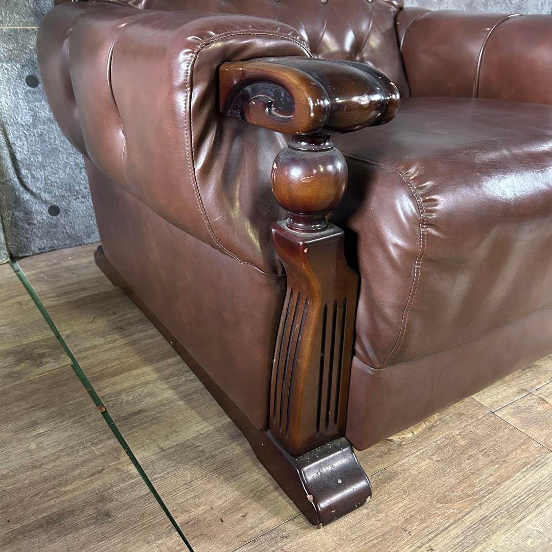 ꧁カリモク家具 karimoku꧂オールドカリモク 1Pレザーアームソファ