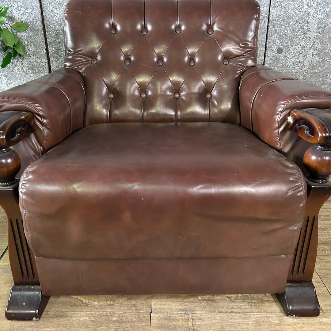 ꧁カリモク家具 karimoku꧂オールドカリモク 1Pレザーアームソファ