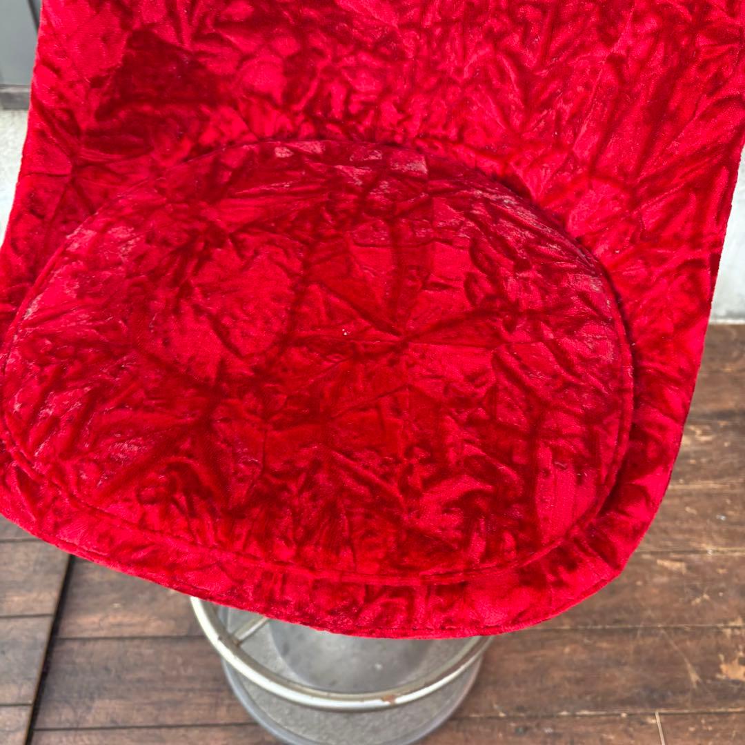 ①昭和レトロ 回転式バーチェア ベロア 赤 ビンテージ スナック椅子