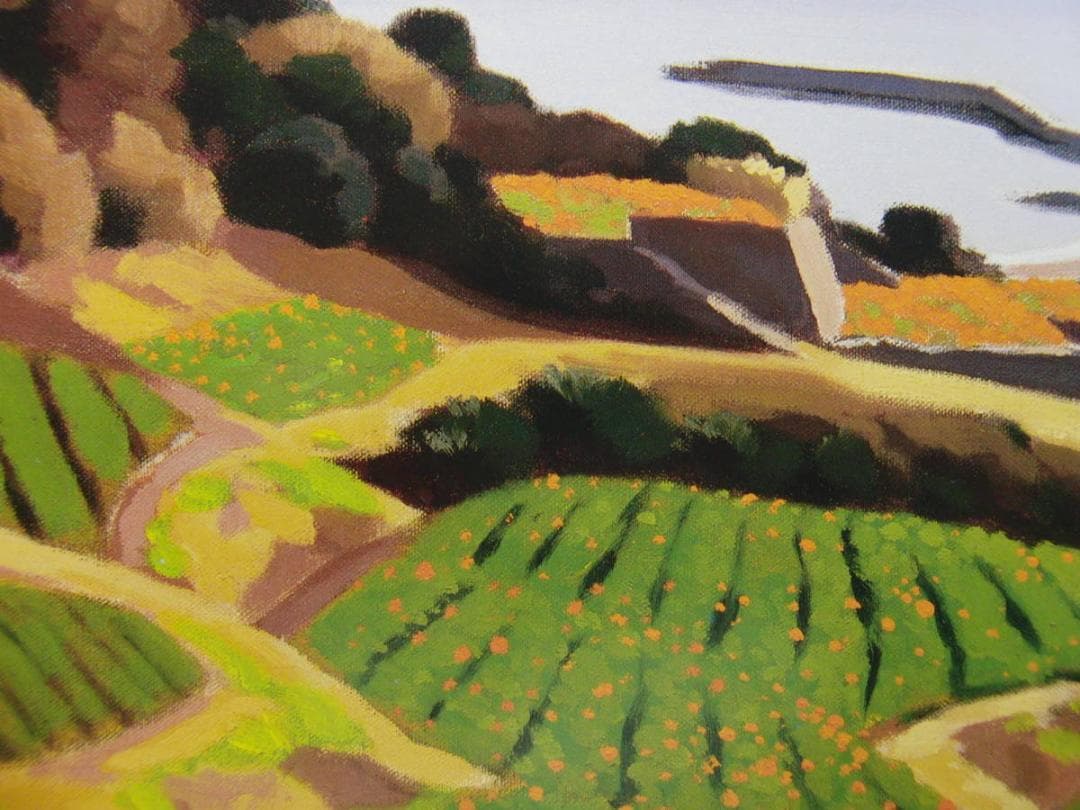 橋本 博英、「段々畠早春」、希少画集・額装画、日本製・新品額縁にて額装致します